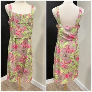 Banana Republic‎ Cotton/Silk Floral Sheath Dress Sleeveless Pink/Green 8
